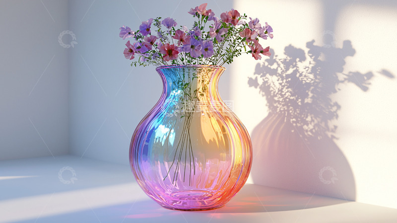 高清大图下载【趣麦麦图】彩虹渐变玻璃花瓶