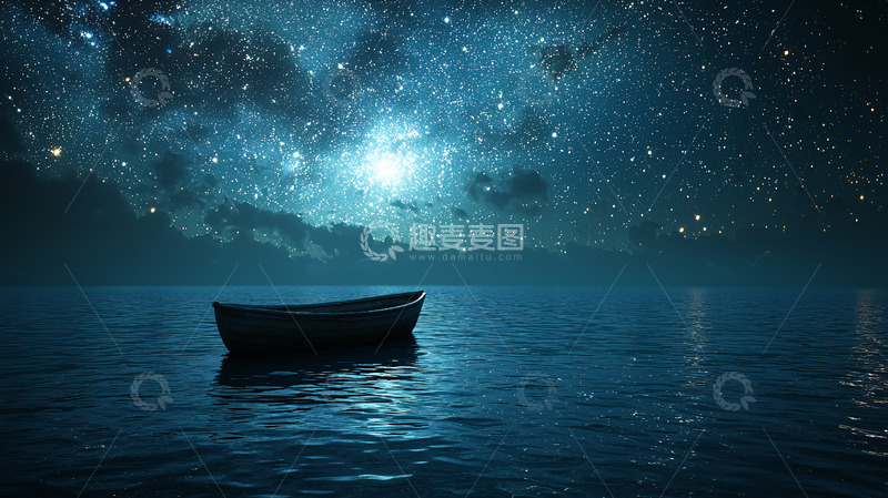 高清大图下载【趣麦麦图】星空下的孤舟