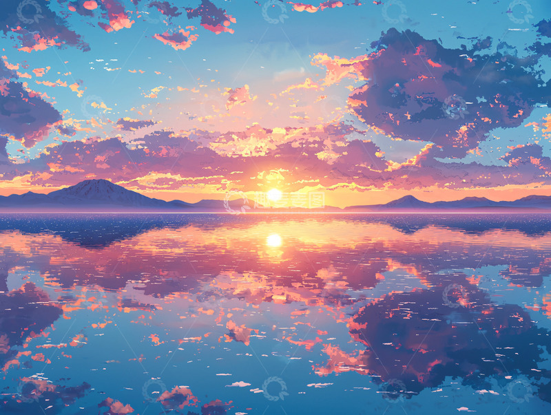 高清大图下载【趣麦麦图】唯美日落湖面风景