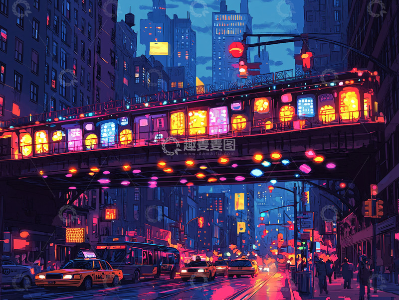 高清大图下载【趣麦麦图】霓虹闪烁的城市夜景