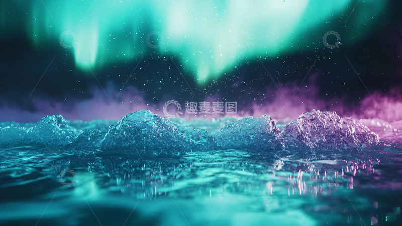 高清大图下载【趣麦麦图】极光在冰雪之上