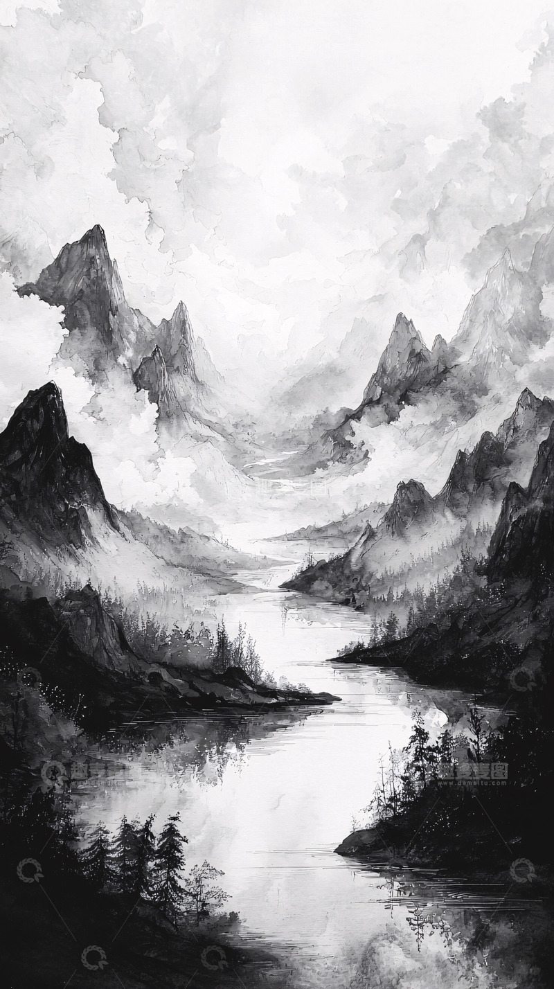 高清大图下载【趣麦麦图】水墨山水画159