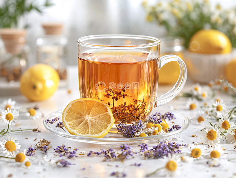 高清大图下载【趣麦麦图】柠檬茶与雏菊花