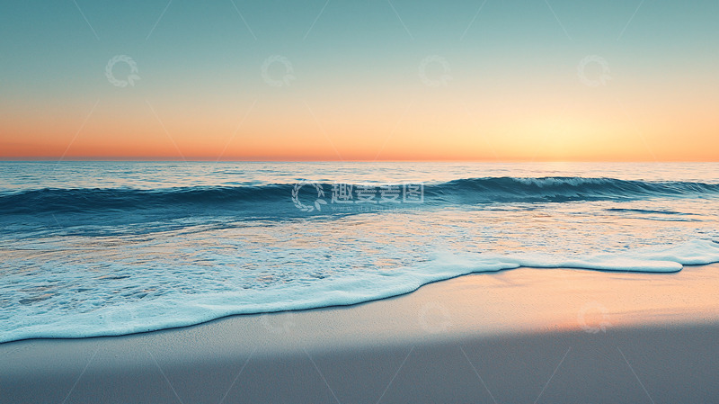 高清大图下载【趣麦麦图】海边日落温柔浪花