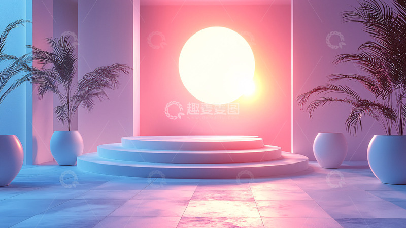 高清大图下载【趣麦麦图】极简风格粉色蓝色圆形展台