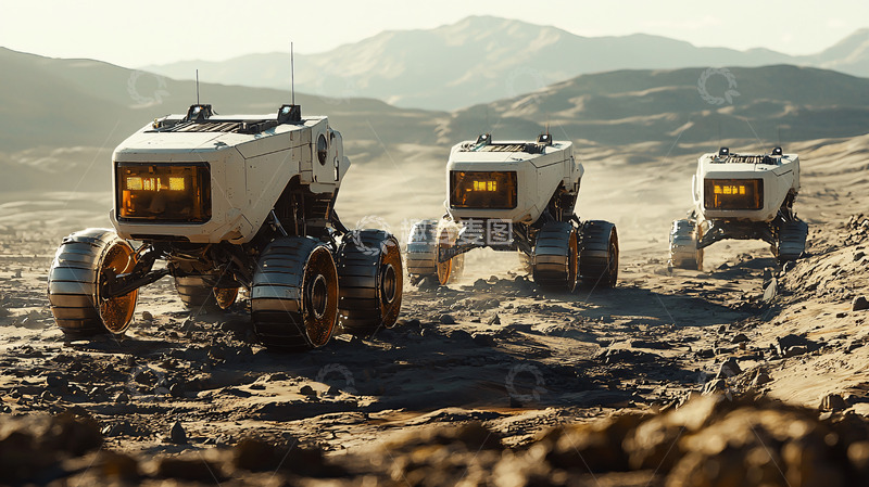 高清大图下载【趣麦麦图】沙漠中行驶的三辆探测车