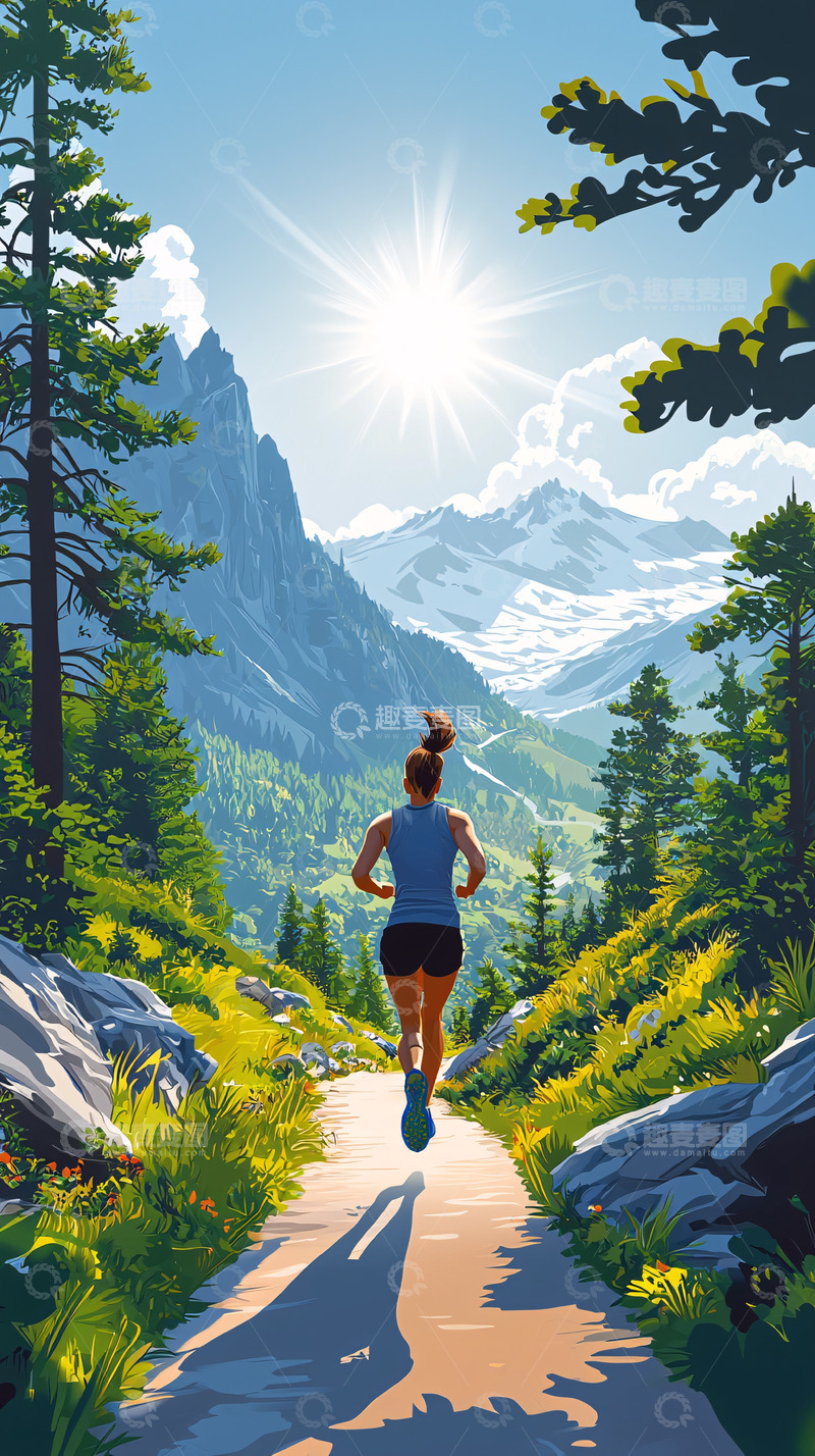 高清大图下载【趣麦麦图】山间跑步女子