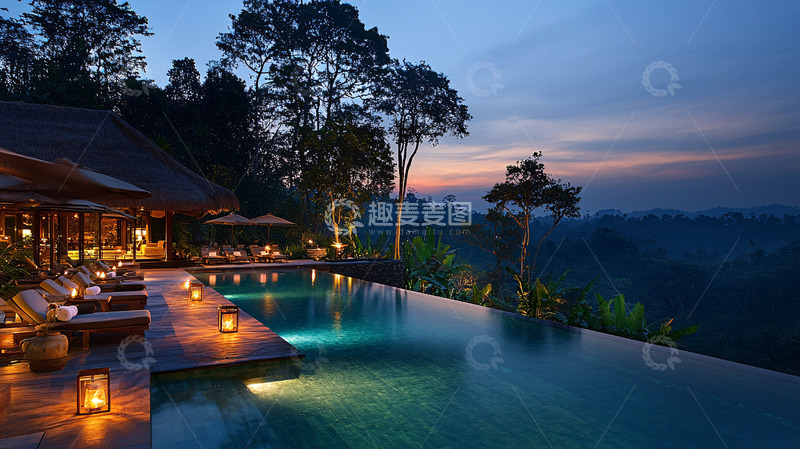 高清大图下载【趣麦麦图】山顶无边泳池夜景