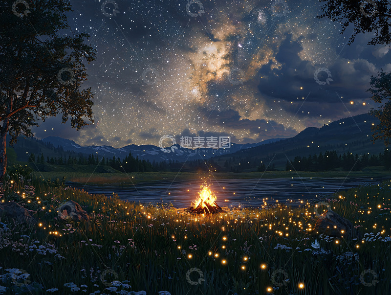 高清大图下载【趣麦麦图】星空篝火