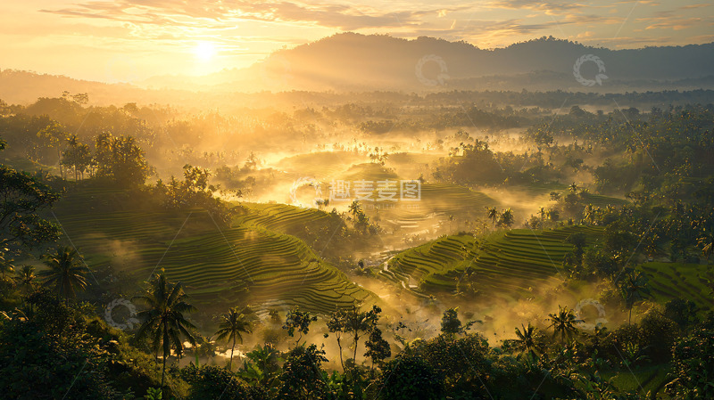 高清大图下载【趣麦麦图】日出山谷雾气缭绕