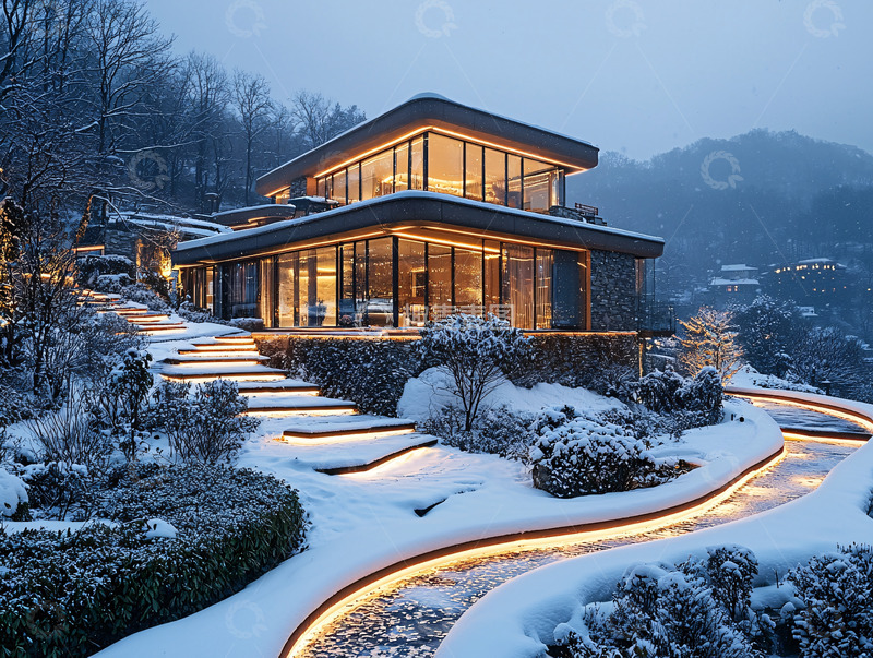 高清大图下载【趣麦麦图】雪景别墅