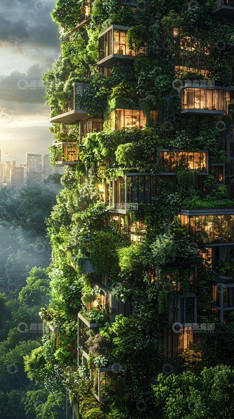 高清大图下载【趣麦麦图】绿植覆盖的高层建筑