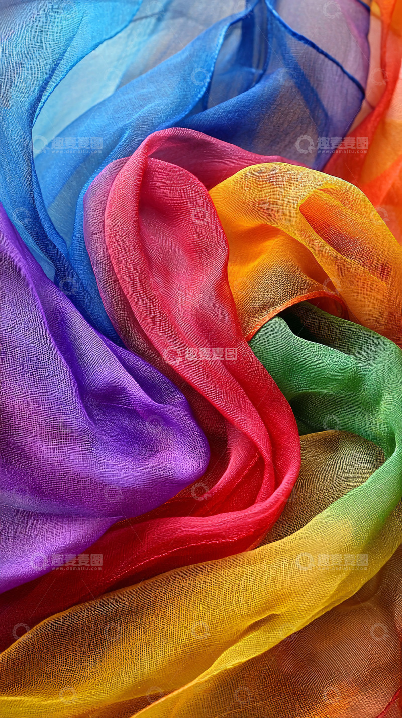 高清大图下载【趣麦麦图】彩虹色丝绸布料