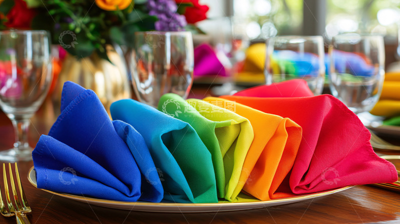 高清大图下载【趣麦麦图】彩虹色餐巾摆放