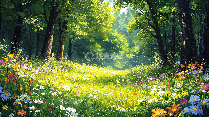 高清大图下载【趣麦麦图】阳光森林花海