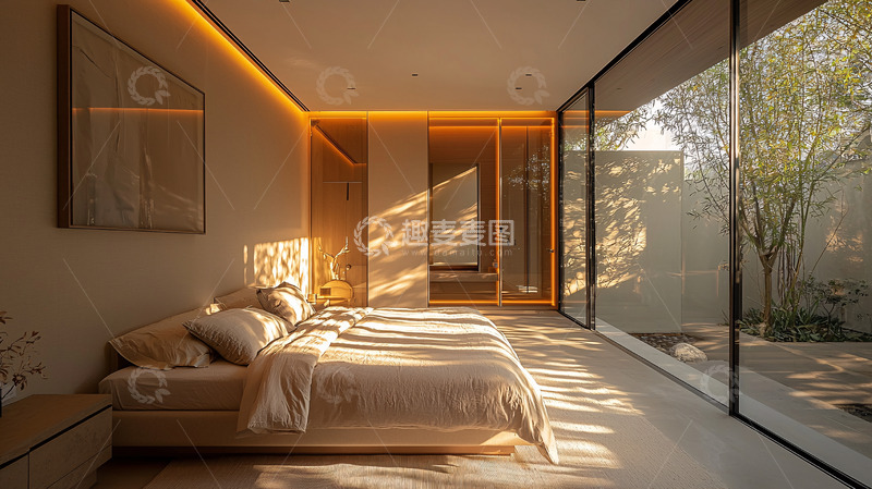 高清大图下载【趣麦麦图】卧室阳光透过玻璃窗