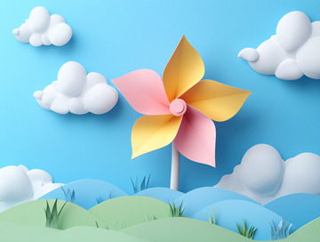 彩色纸风车与白云蓝天