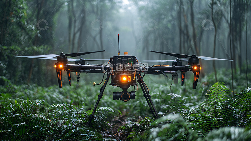 高清大图下载【趣麦麦图】雨林中无人机