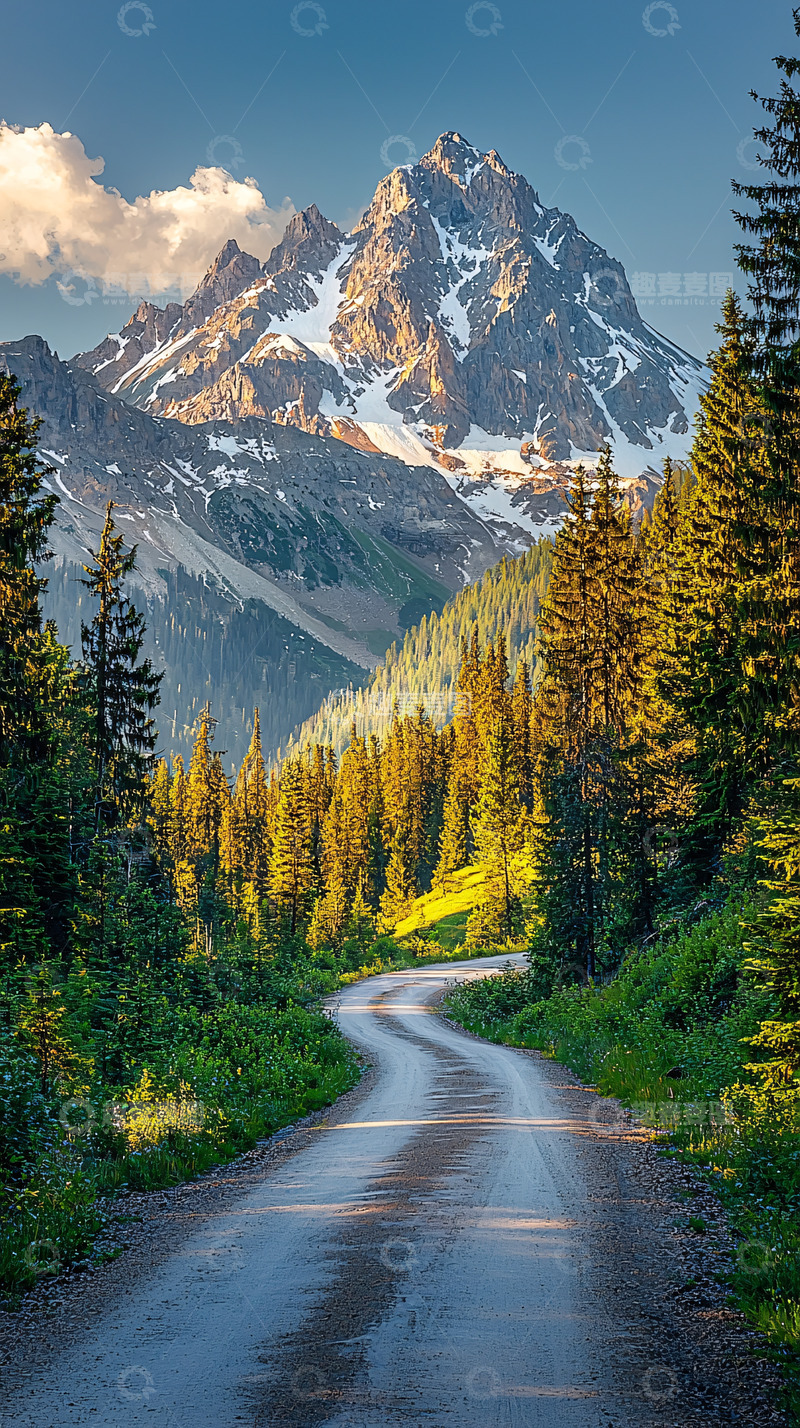 高清大图下载【趣麦麦图】蜿蜒山路通向雪山