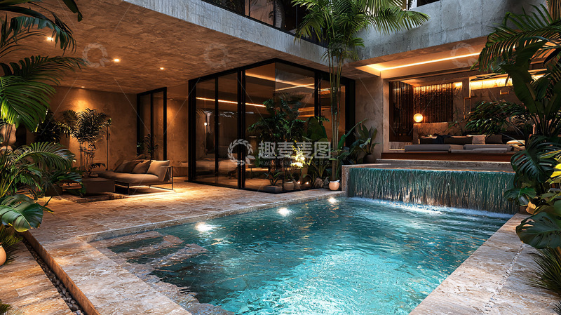 高清大图下载【趣麦麦图】现代风格庭院泳池