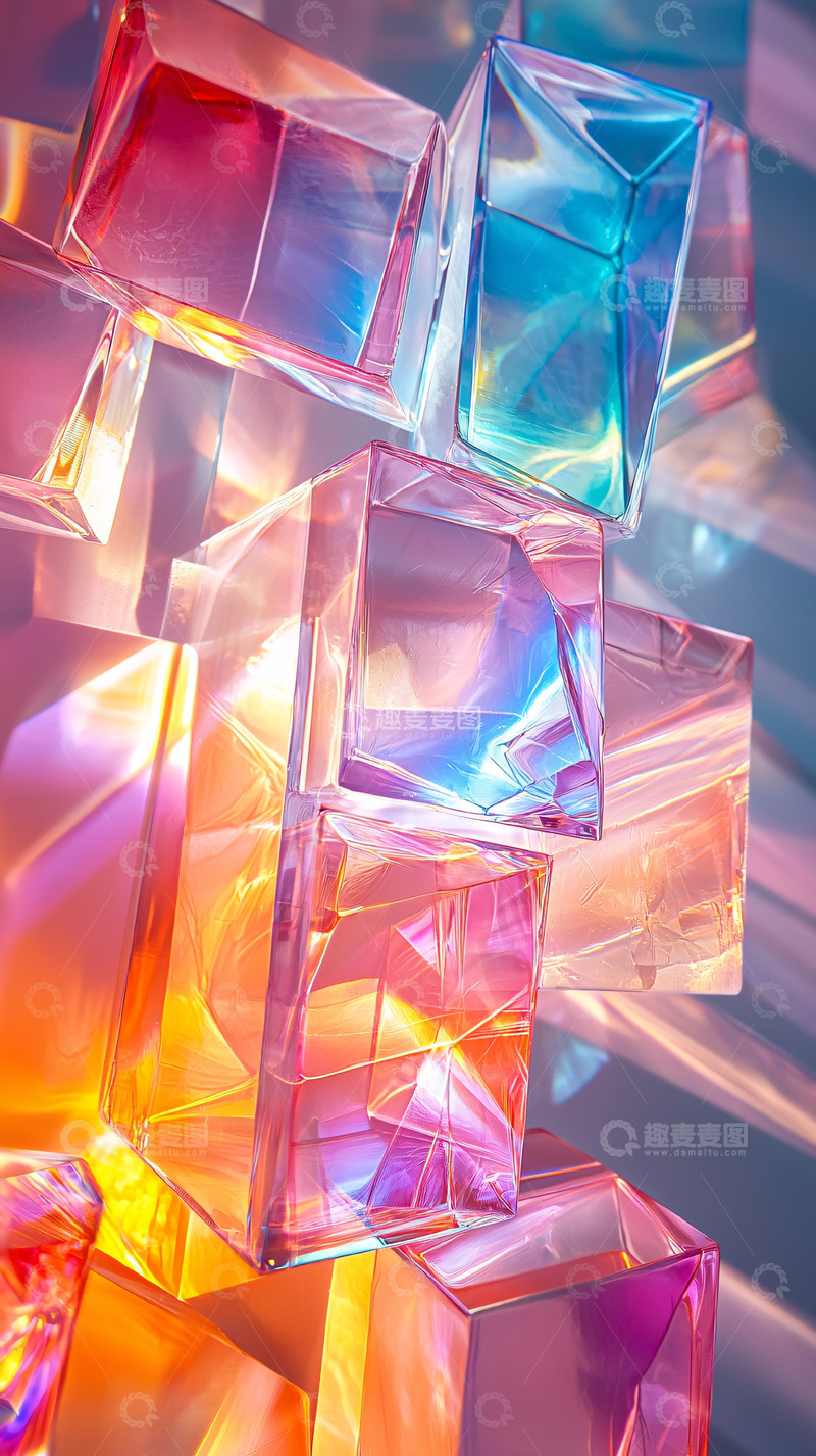 高清大图下载【趣麦麦图】彩色光影下的透明方块