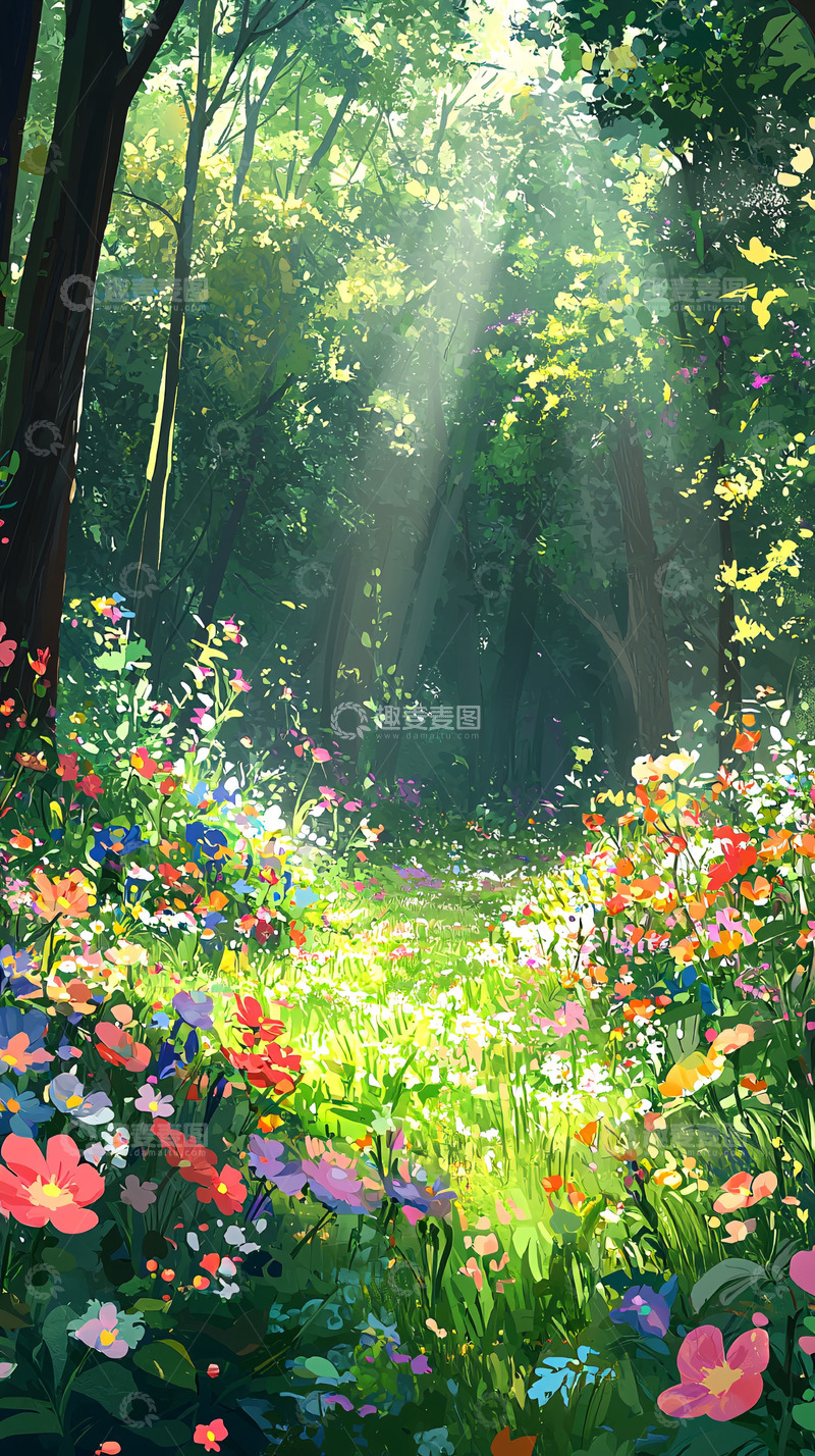 高清大图下载【趣麦麦图】阳光森林花海