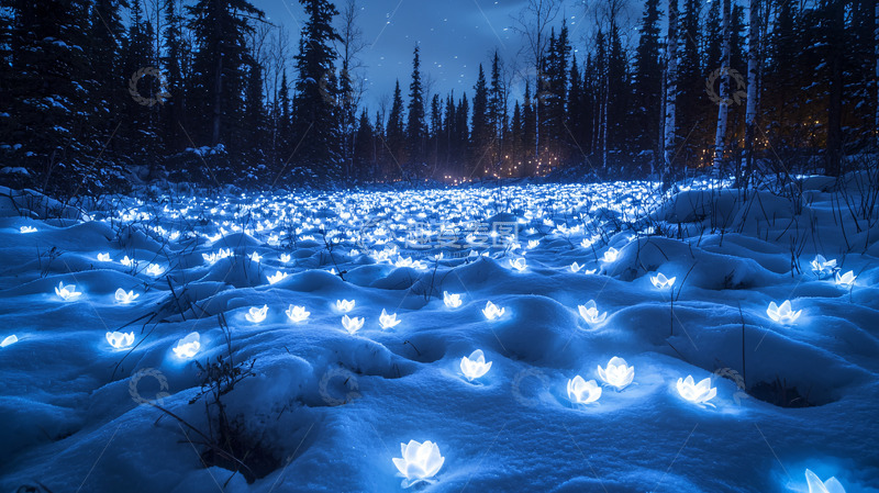 高清大图下载【趣麦麦图】雪地里发光的莲花