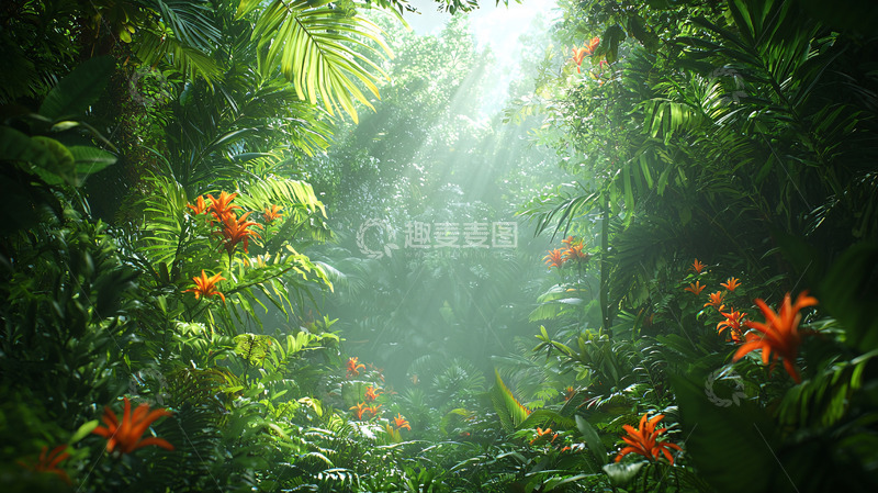 高清大图下载【趣麦麦图】热带雨林深处光线