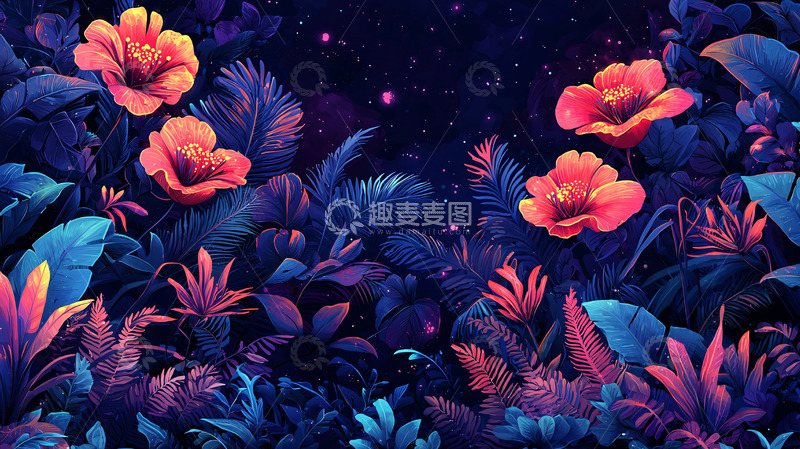 高清大图下载【趣麦麦图】花朵在暗蓝色背景中绽放