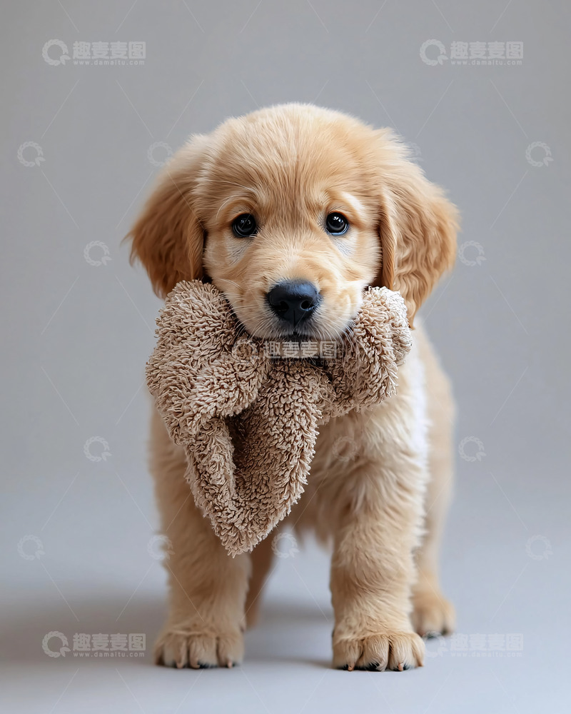 高清大图下载【趣麦麦图】金毛幼犬叼着玩具