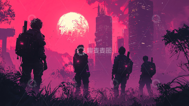 高清大图下载【趣麦麦图】末日废土风格士兵剪影