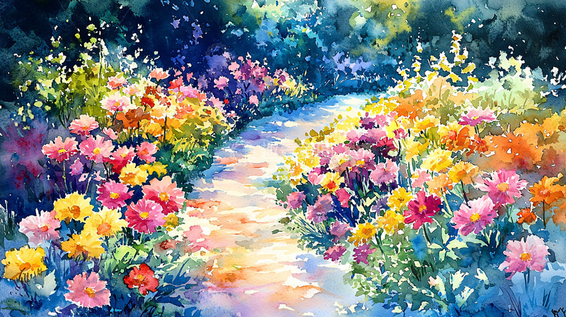 高清大图下载【趣麦麦图】水彩花径