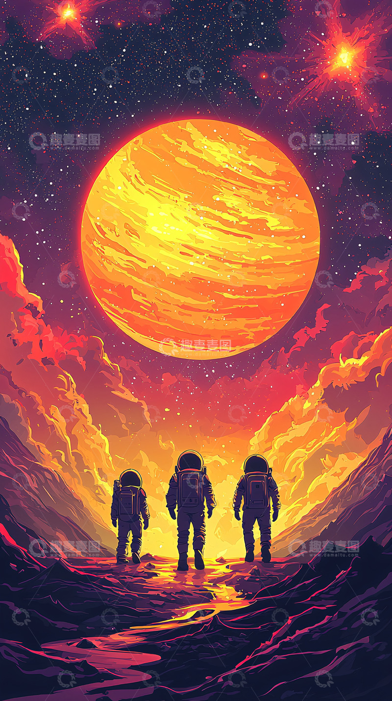高清大图下载【趣麦麦图】太空旅行者仰望星球