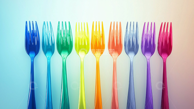 高清大图下载【趣麦麦图】彩虹色塑料叉
