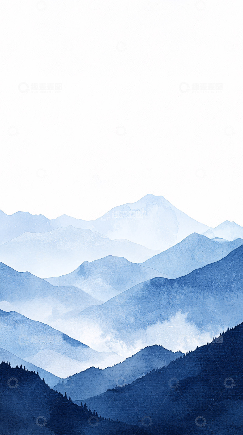 高清大图下载【趣麦麦图】水墨蓝山