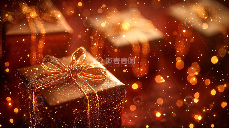 高清大图下载【趣麦麦图】精美礼品盒金色丝带