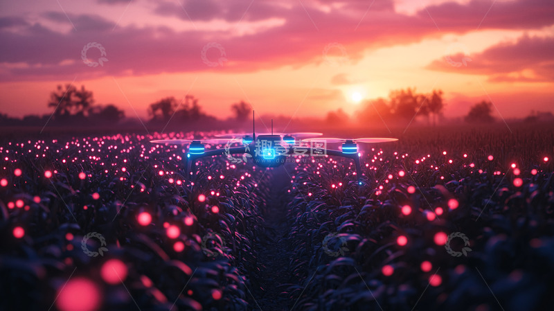 高清大图下载【趣麦麦图】日落飞机田野花海