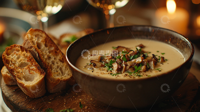 高清大图下载【趣麦麦图】香浓蘑菇汤配面包