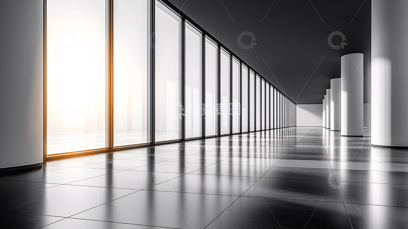 高清大图下载【趣麦麦图】现代化玻璃幕墙走廊