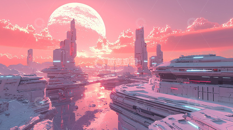 高清大图下载【趣麦麦图】粉色系未来都市