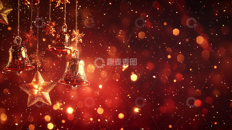 高清大图下载【趣麦麦图】红色圣诞铃铛星星背景