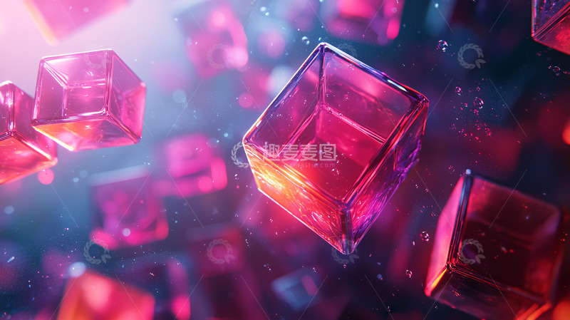 高清大图下载【趣麦麦图】漂浮的彩色透明方块