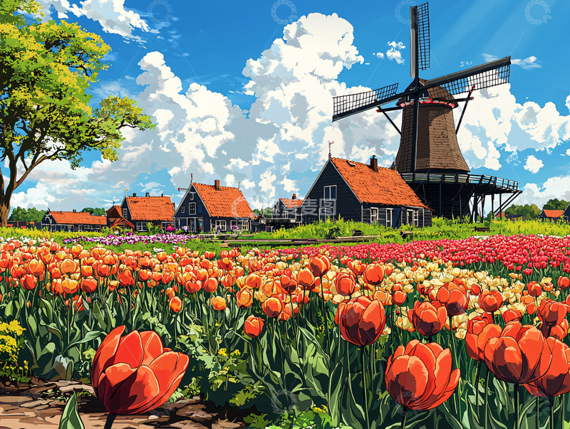 高清大图下载【趣麦麦图】-郁金香田园风光