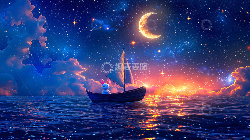 高清大图下载【趣麦麦图】星空大海小船