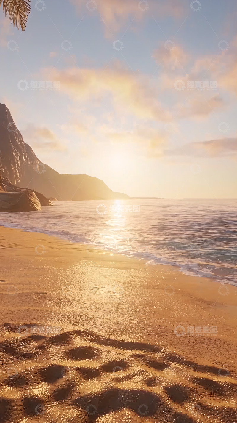高清大图下载【趣麦麦图】海滩日落唯美景色