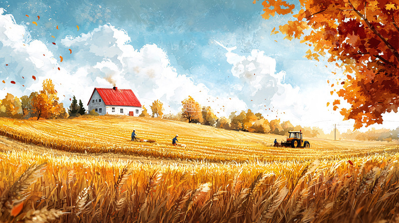 高清大图下载【趣麦麦图】秋收时节的田园风光
