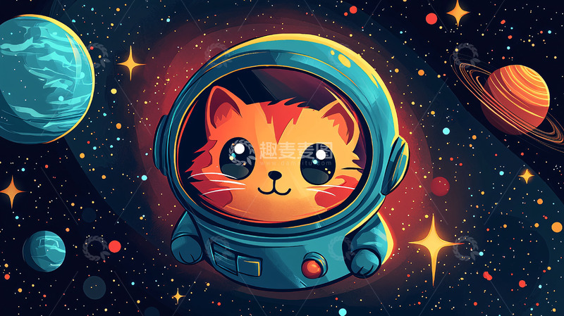高清大图下载【趣麦麦图】太空宇航员猫咪