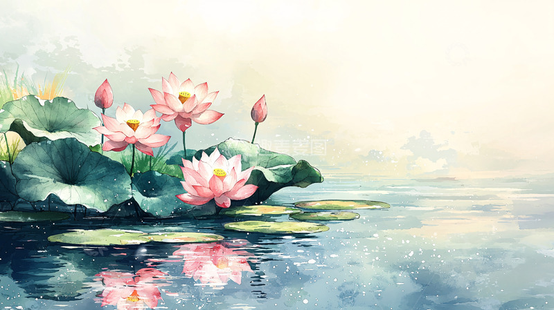 高清大图下载【趣麦麦图】水彩荷花