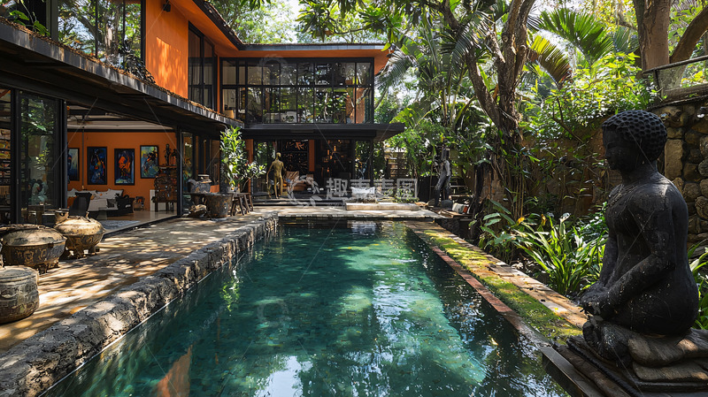 高清大图下载【趣麦麦图】热带风格庭院泳池别墅
