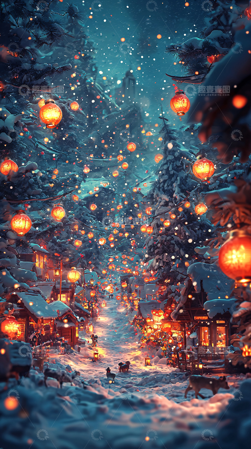 高清大图下载【趣麦麦图】雪夜小镇